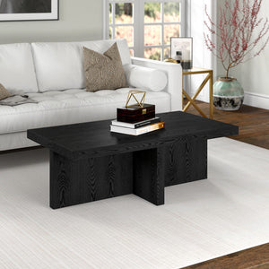 HMS 44\" Black Faux Wood Grain Wabi-Sabi Style Wide Side Table Movable Coffee Table for Living Room Home Furniture