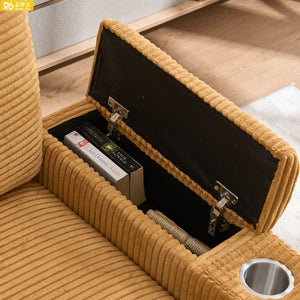 Luxury Design Single Striped Fabric Modular Storage Square Chaise Sofa with Ottoman Cup Holder for Living Apartment Use