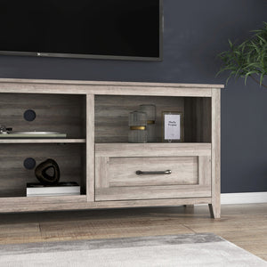 HMS 70 Modern Minimalist Gray Wood Enclosed and Open Storage LED TV Stand for Farmhouse Living Room Cabinet