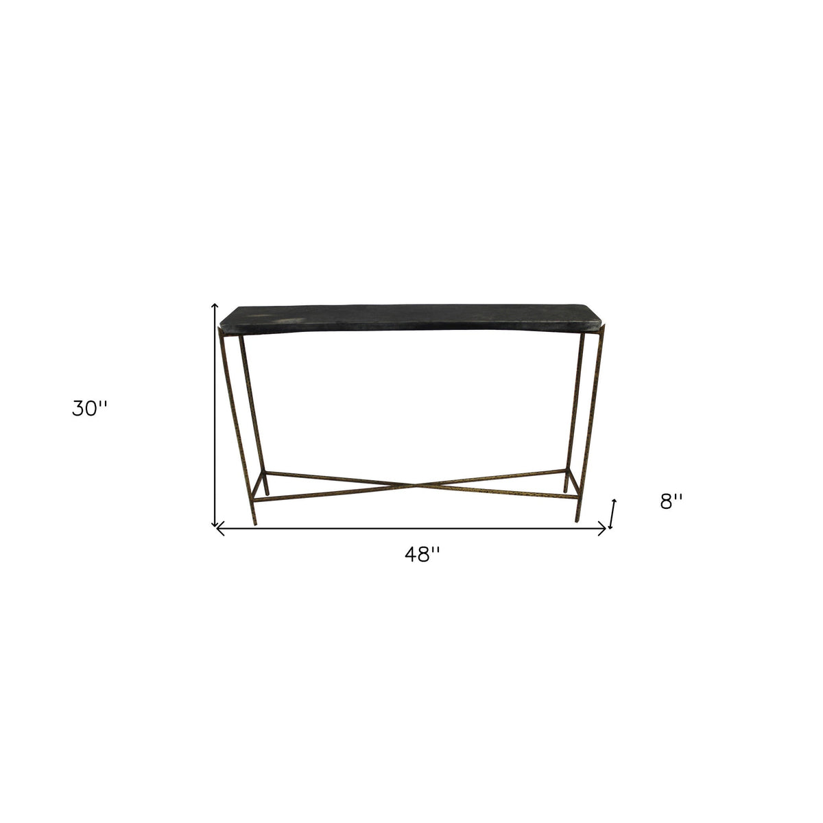 HMS 48\" Rustic End Table Black Gold Stone Frame Console for Living Room Bedroom Hotel Accent Wood Glass for Decorative Use