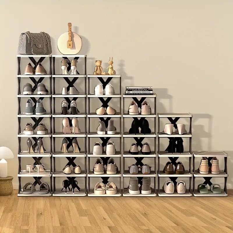 9-Layer High Narrow Entrance Shoe Rack Space-Saving Vertical Plastic Stackable Shoe Rack for Wardrobe Can Fit 9 Pairs Shoes