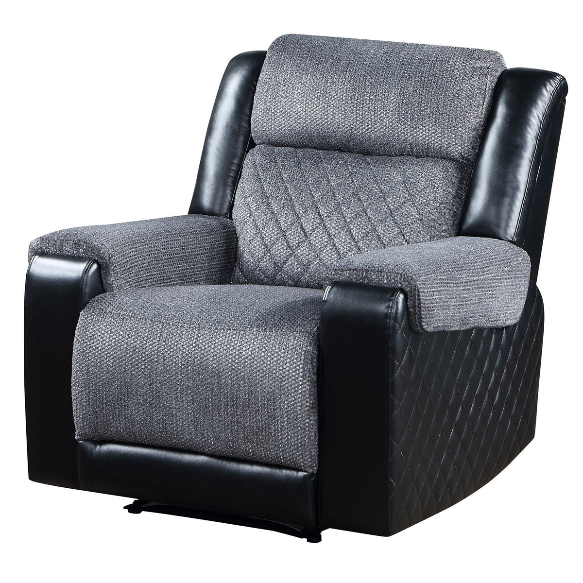 39" Manual Recliner in Black and Gray Fabric and Faux Leather Combination