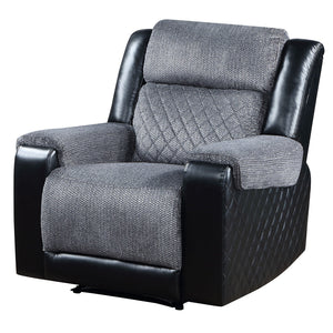 39" Manual Recliner in Black and Gray Fabric and Faux Leather Combination