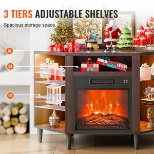 Pastoral Brown 18\" Fireplace TV Stand 20 LED Lights Remote Control Timer Corner Media Storage Storage Drawers Cabinets for TVs