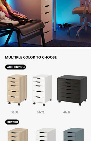 Modern Wooden 5 Drawers Cabinet Nightstand , Mobile Drawer Chest Cabinets with Wheels