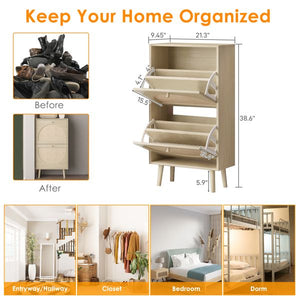 2 Drawers Rattan Shoe Cabinet Organize Your Shoes with an Elegant Storage Cupboard Unit