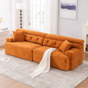 LY-029 Orange 4-Seater Combined Sofa Wood Grain Chenille Fabric Full Sponge Compression Orangutan Home Furniture Apartment FCJ"
