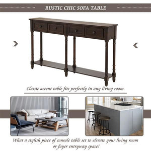 Espresso Console Table with Two Storage Drawers and Bottom Shelf for Living Room or Entryway Easy Assembly Console Sofa Table