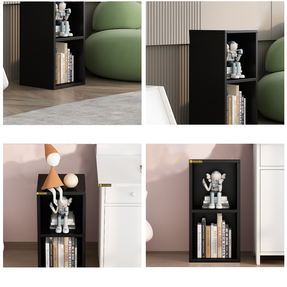 YQ FOREVER 2 Tier Black Bookcase Wooden Shelving Display Storage Unit Office Living Room Furniture