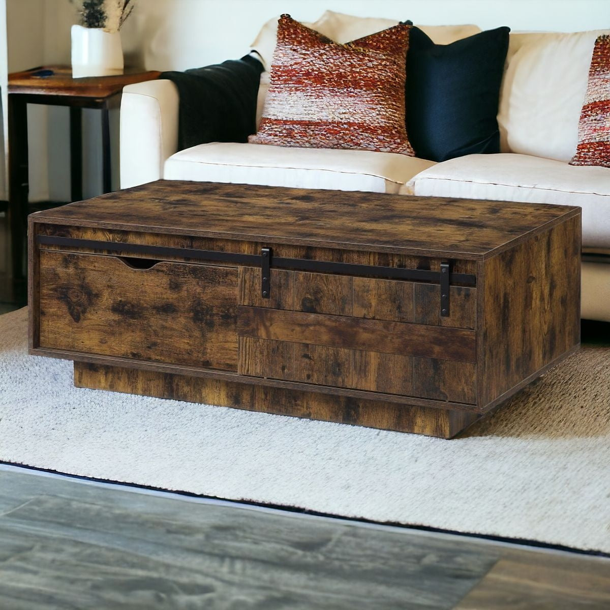 HMS 47\" Coffee Table with Drawer and Shelf Brown and Black Melamine Veneer Wood Material
