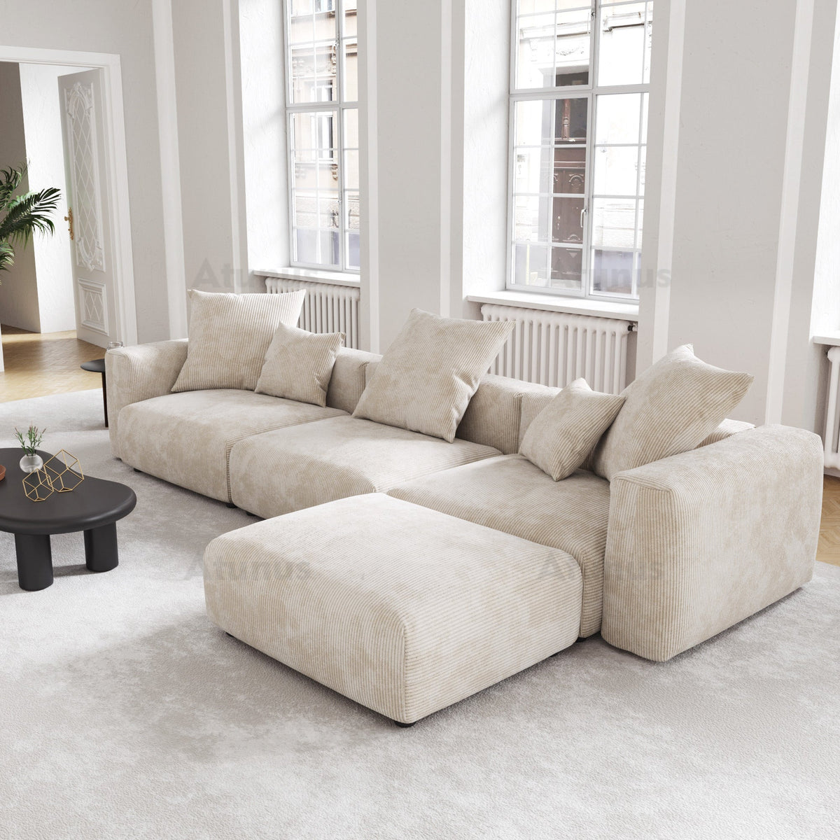 American Big Square Modular Sectional Sofa Couch Set Large Sofa Corduroy Fabric Sofa Set