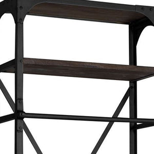 HMS Traditional Contemporary Five Tier Bookshelf Solid Wood Black Iron with Two Drawers for Home Office Workshop Hotel Use