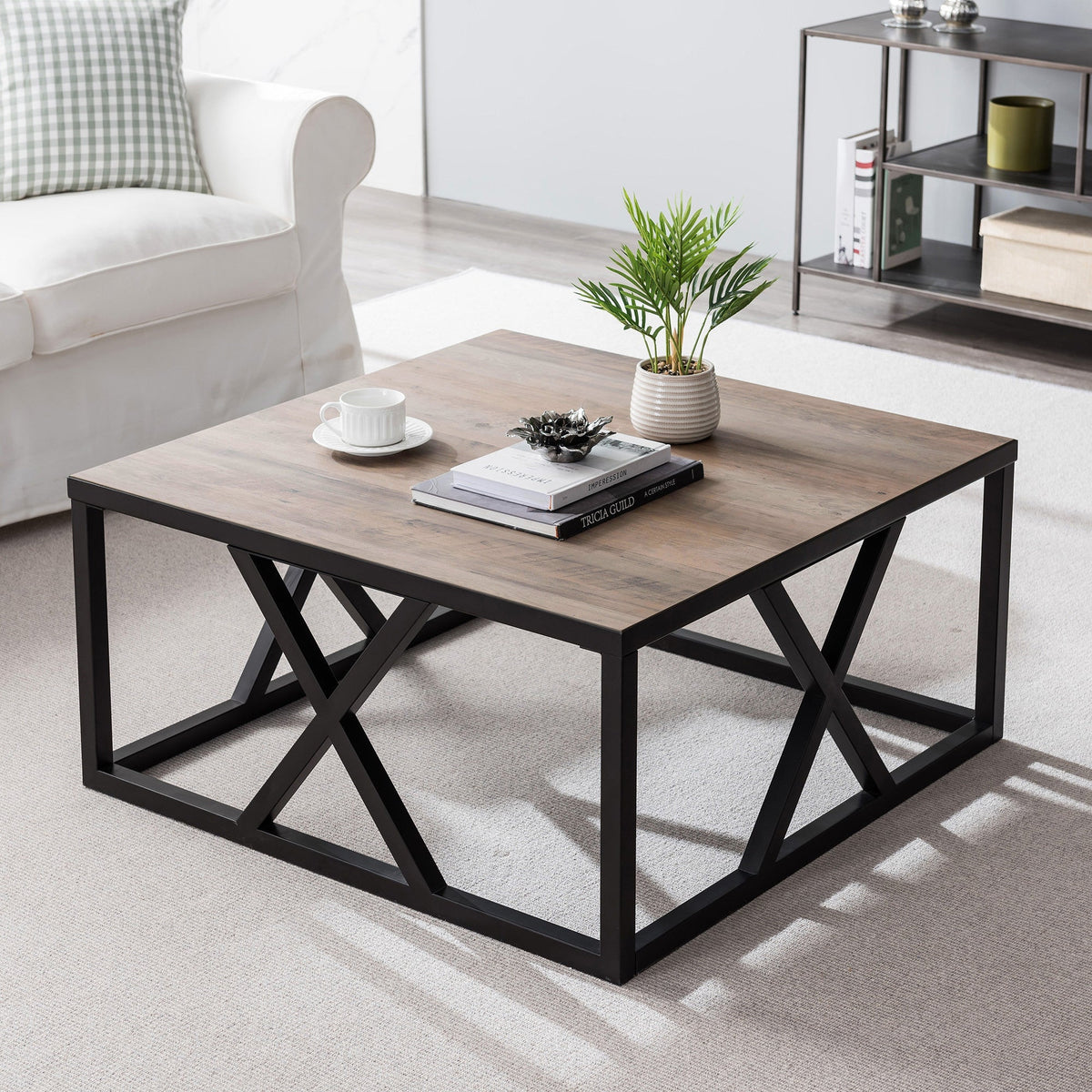 HMS 35 Black Steel Square Coffee Table with European Design for Living Room House Home Furniture with Marble Material