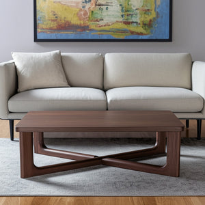 HMS 50 Walnut Solid Wood Farmhouse Coffee Table Cross Legs for Indoor Living Room Entry Dining Use Durable Movable Resin Set