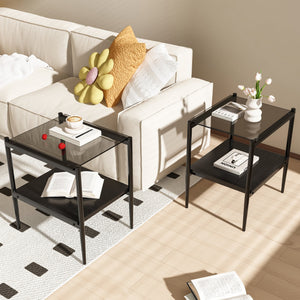 Set of 2  Living Room Table Set Color Glass Side Table with Simple Design  2 Layers Corner Table