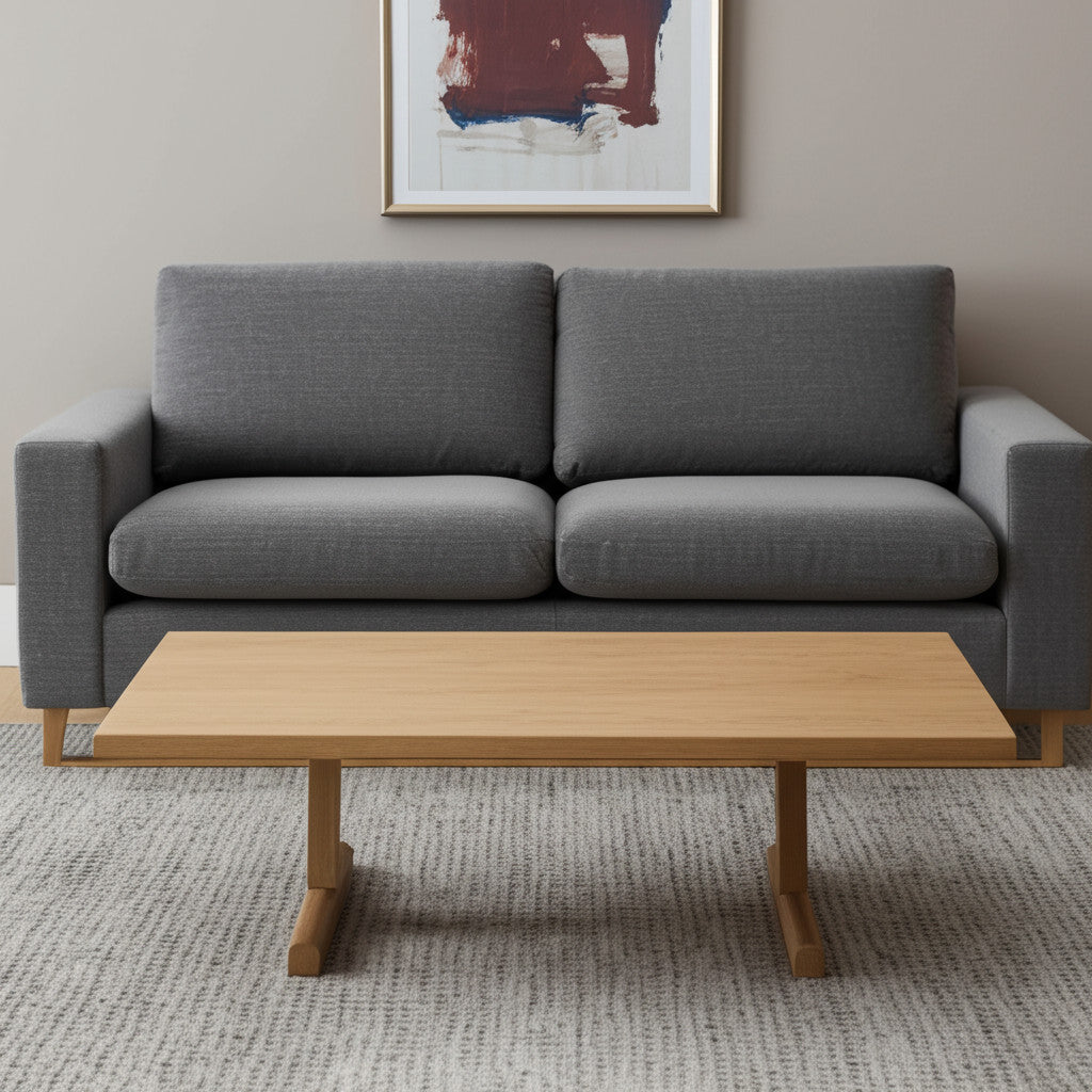 HMS 55 Traditional Double Pedestal Coffee Table Durable Solid Oak Wood with Metal for Indoor Living Room Use