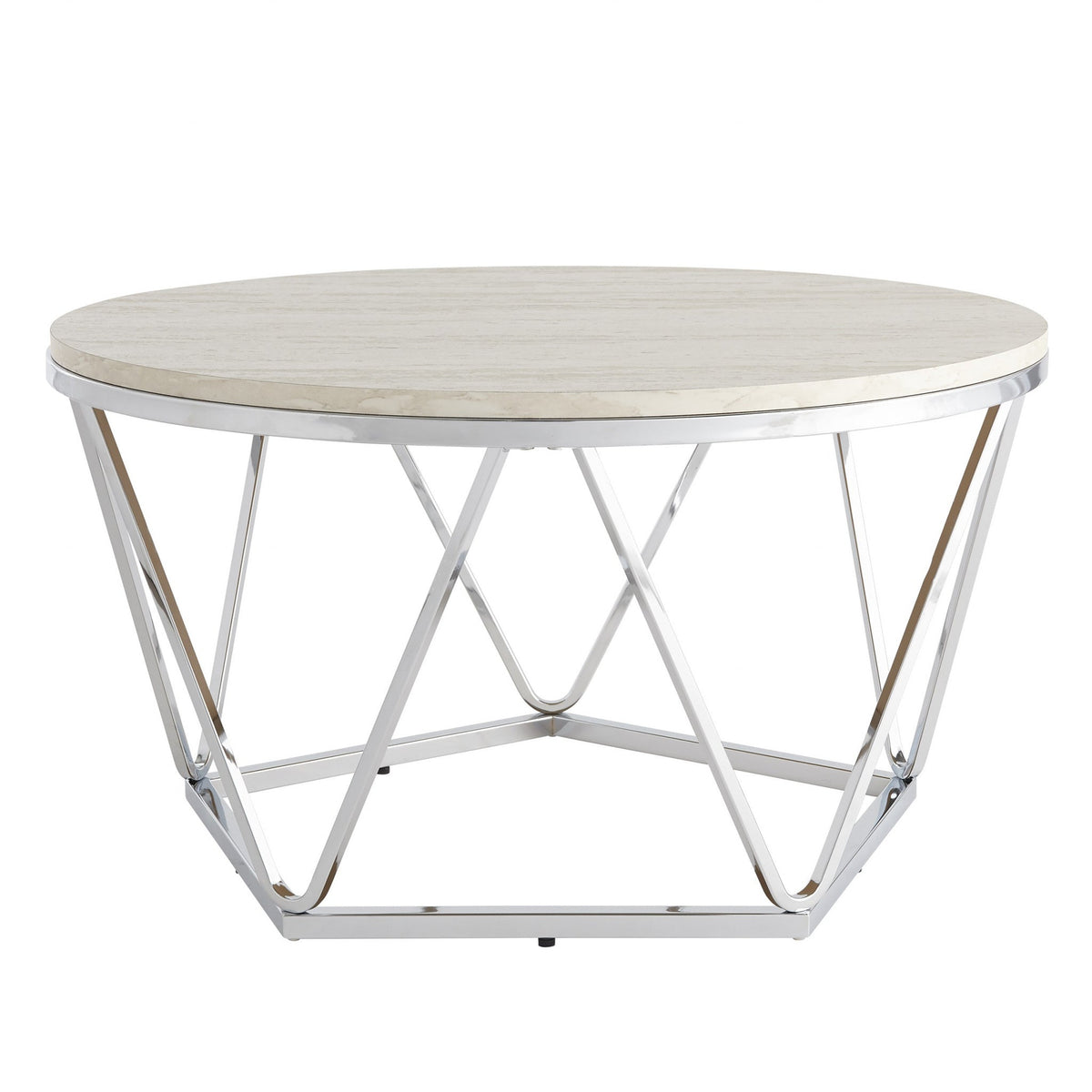 HMS 33 Round Coffee Table Handcrafted in Silver with Wood and Metal Elegant Design