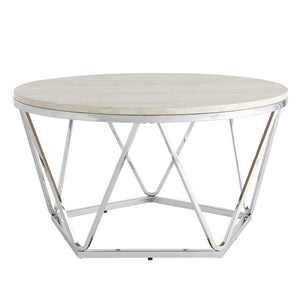 HMS 33 Round Coffee Table Handcrafted in Silver with Wood and Metal Elegant Design