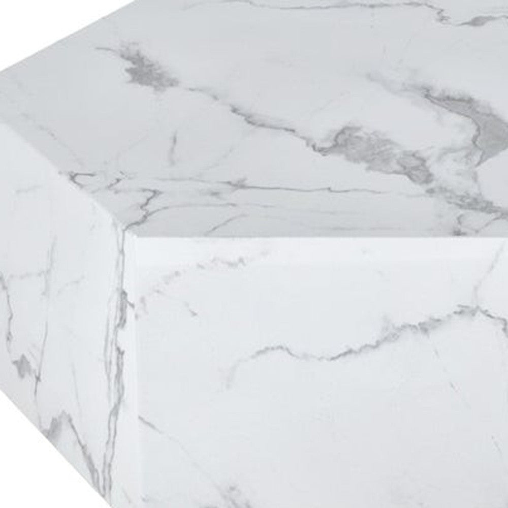 HMS 35 White and Gold Faux Marble Hexagon Drum Coffee Table