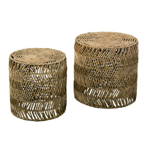 HMS Traditional 18\" Natural Woven Rattan End Tables Set of Two Rectangle Living Room Furniture with Metal Stand for Home Use