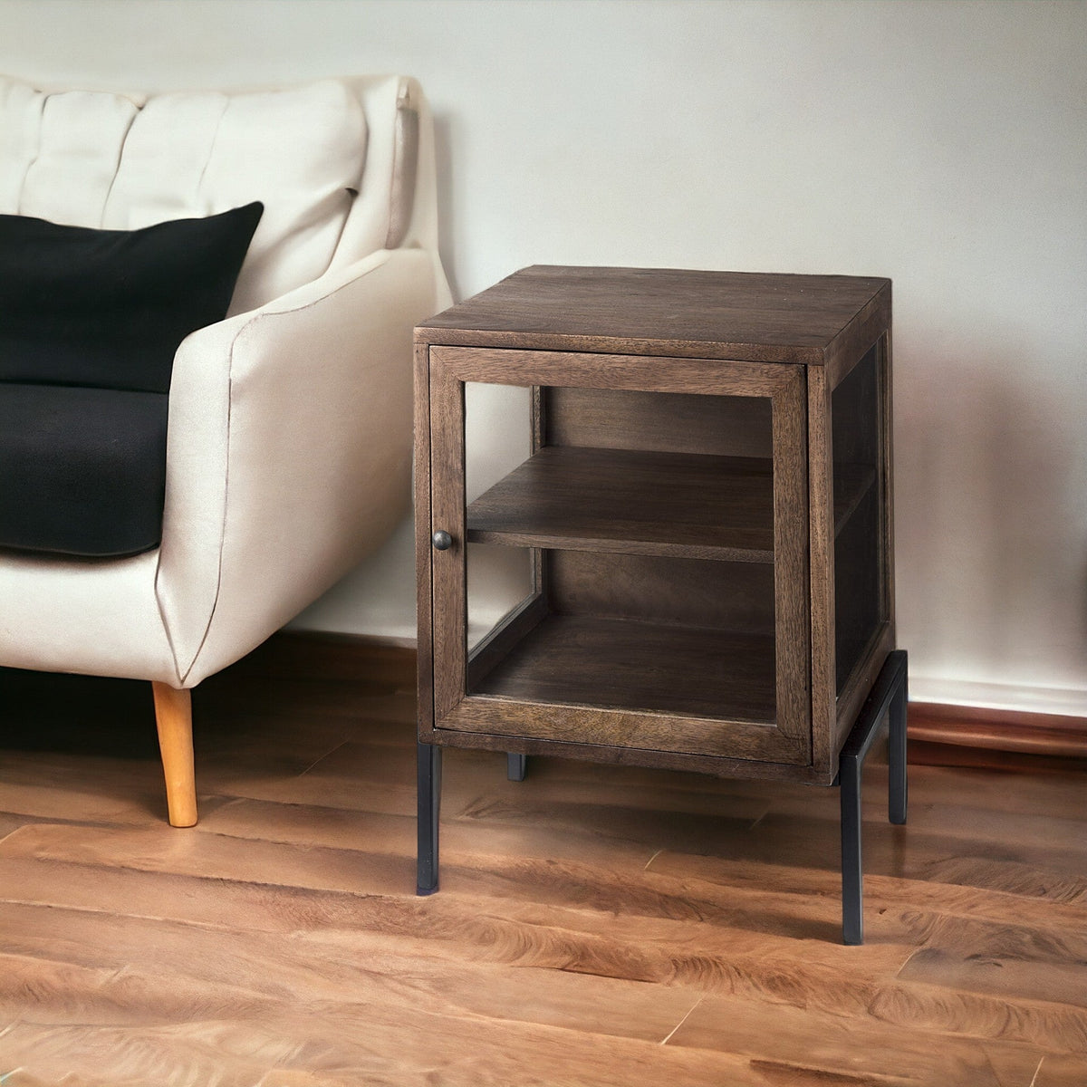 HMS 24\" Brown Solid Wood Square End Table Convertible Farmhouse Style Living Room Side Table