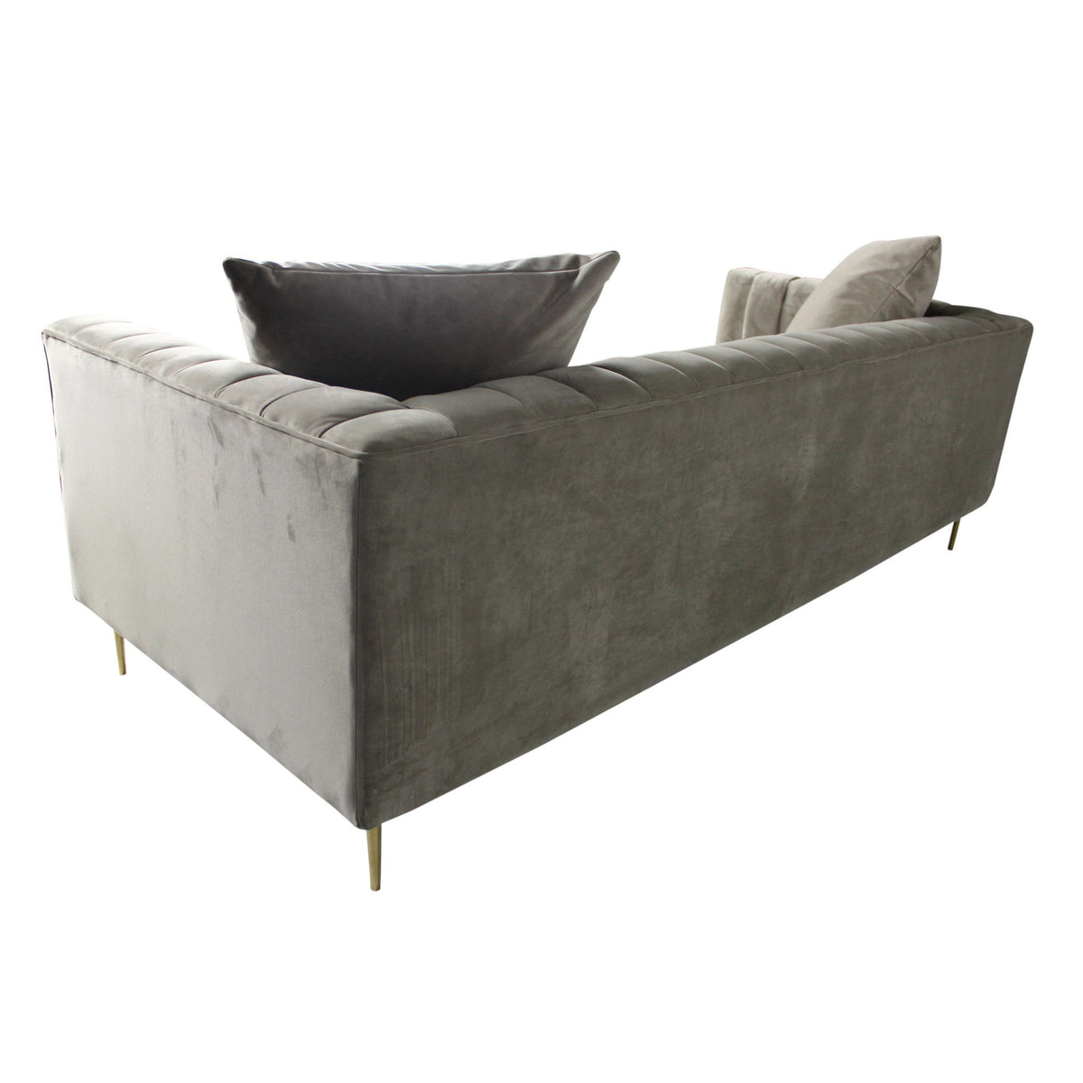 HMS 90 Sectional Sofa and Gold-Legged Toss Pillows Gray Brown Velvet with Sponge-Filled Sponge for Living Room Furniture