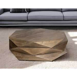 HMS 48\" Brown Wood Hexagon Coffee Table Minimalist Design Living Room Furniture with Oak Metal Marble for Home Office Use