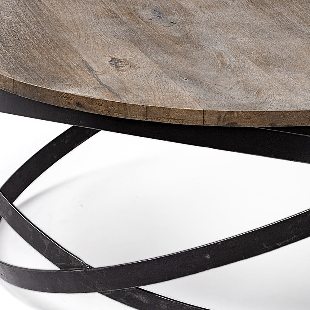 Solid Wood and Metal Round Coffee Table HMS 41 in Brown and Black-Durable and Stylish