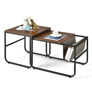 Set of 2 Nesting Coffee Tables with Practical Side Pocket for Living Room or Bedroom