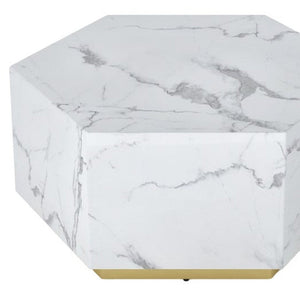 HMS 35 White and Gold Faux Marble Hexagon Drum Coffee Table