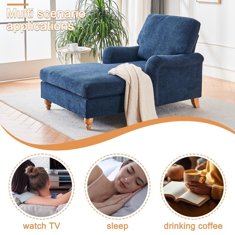 Modern Mid-Century Indoor Oversized Chaise Lounger Comfort Sleeper Sofa with Soild Wood Legs