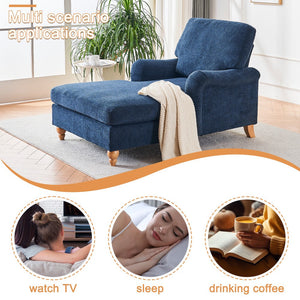 Modern Mid-Century Indoor Oversized Chaise Lounger Comfort Sleeper Sofa with Soild Wood Legs