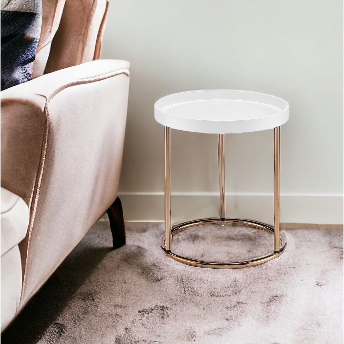 HMS 22\" Round End Table in Copper and White for Living Room Sofas