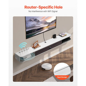 Modern White Floating TV Stand 70 Wall Mount Entertainment Center Cable Hole Particle Board Console DVD Player Cable Box Game