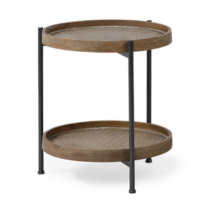 HMS 19\" Solid Brown Wood Round End Table Elegant Console Tables