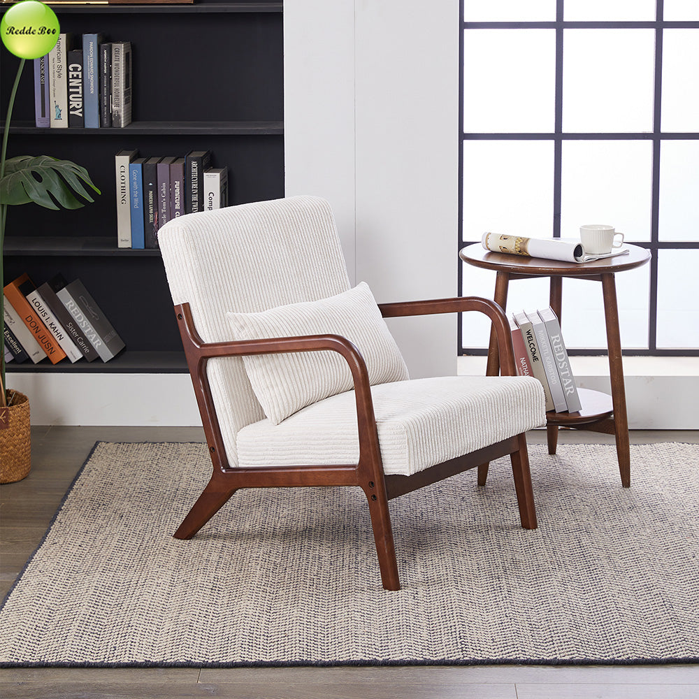 In Stock Modern Nordic Upholstered Accent Living Room Chair Solid Wood Lounge Chair For Coffee House Reading Room Armchair 5373