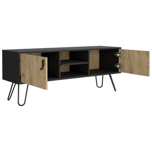 HMS 48\" Beige and Black TV Stand with Open and Enclosed Storage Cabinets