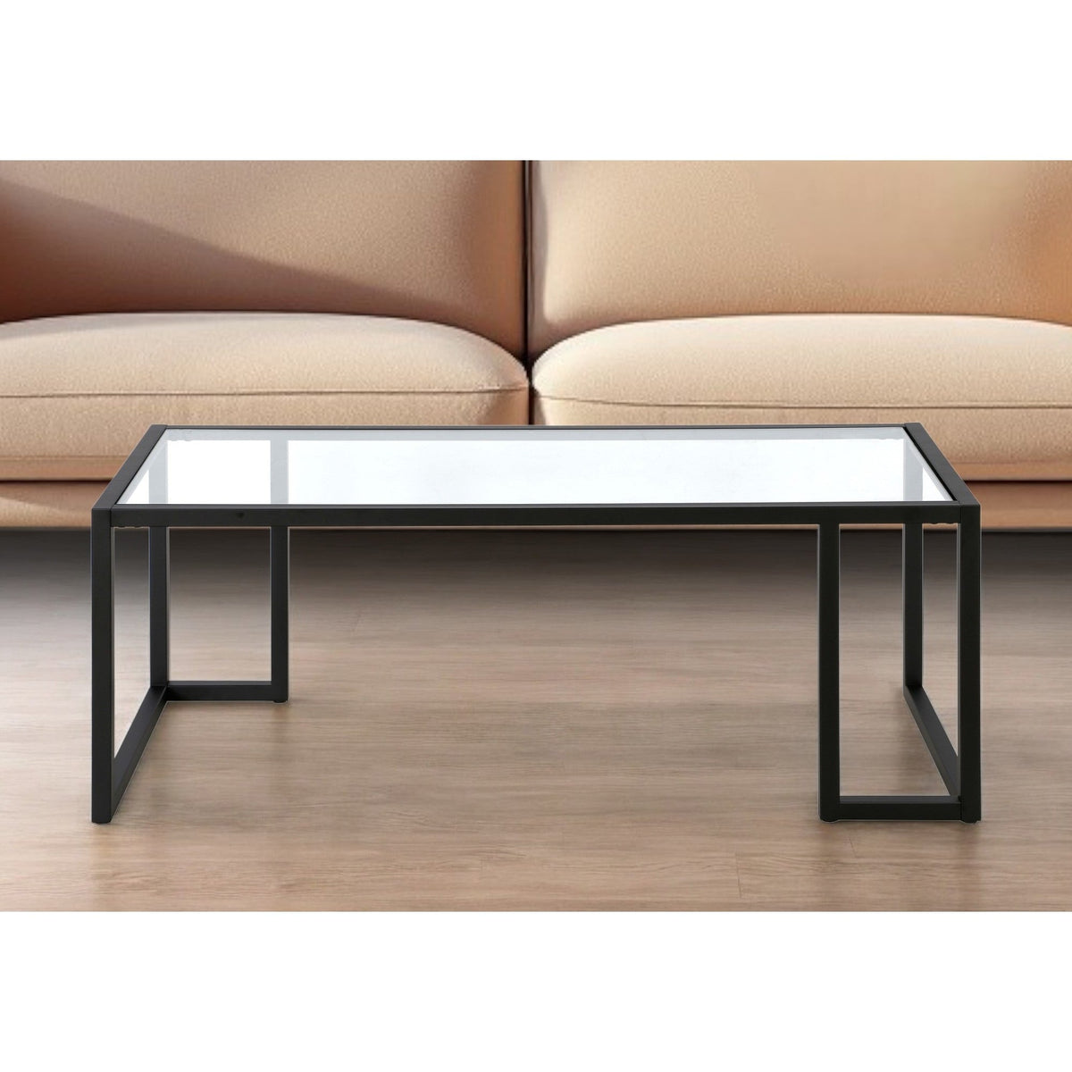 HMS 45 Convertible Coffee Table Black Tempered Glass Top with Steel Frame Modern Simple Farmhouse Style for Living Room