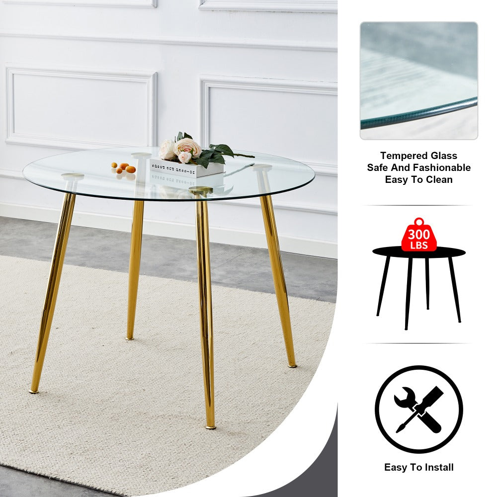 A Glass Tabletop with a Diameter of 40 Inches and a Modern Minimalist Circular Dining Table