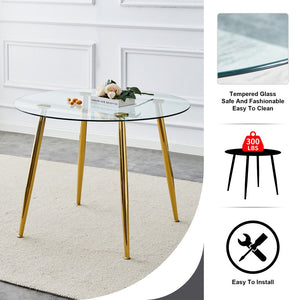 A Glass Tabletop with a Diameter of 40 Inches and a Modern Minimalist Circular Dining Table