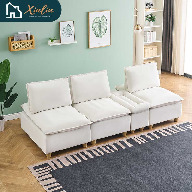 104\" Pumpkin Flannel 3-Seater Modular Sofa Fashion-Minimalist with Storage for Living Room or Outdoor Free Shipping US