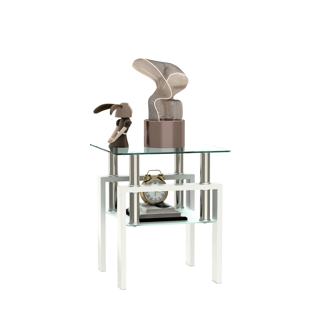New Durable Design White Tempered Glass Side Table Bed Side Table for Living Room Furniture