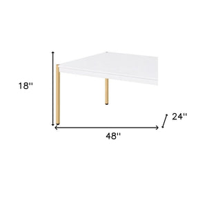 HMS 48” White and Gold Farmhouse Style Resin Wood and Metal Coffee Table for Living Room Furniture or Side Table Use