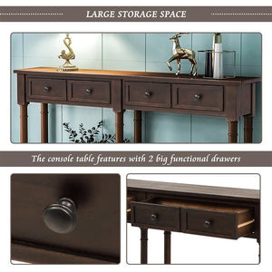 Espresso Console Table with Two Storage Drawers and Bottom Shelf for Living Room or Entryway Easy Assembly Console Sofa Table