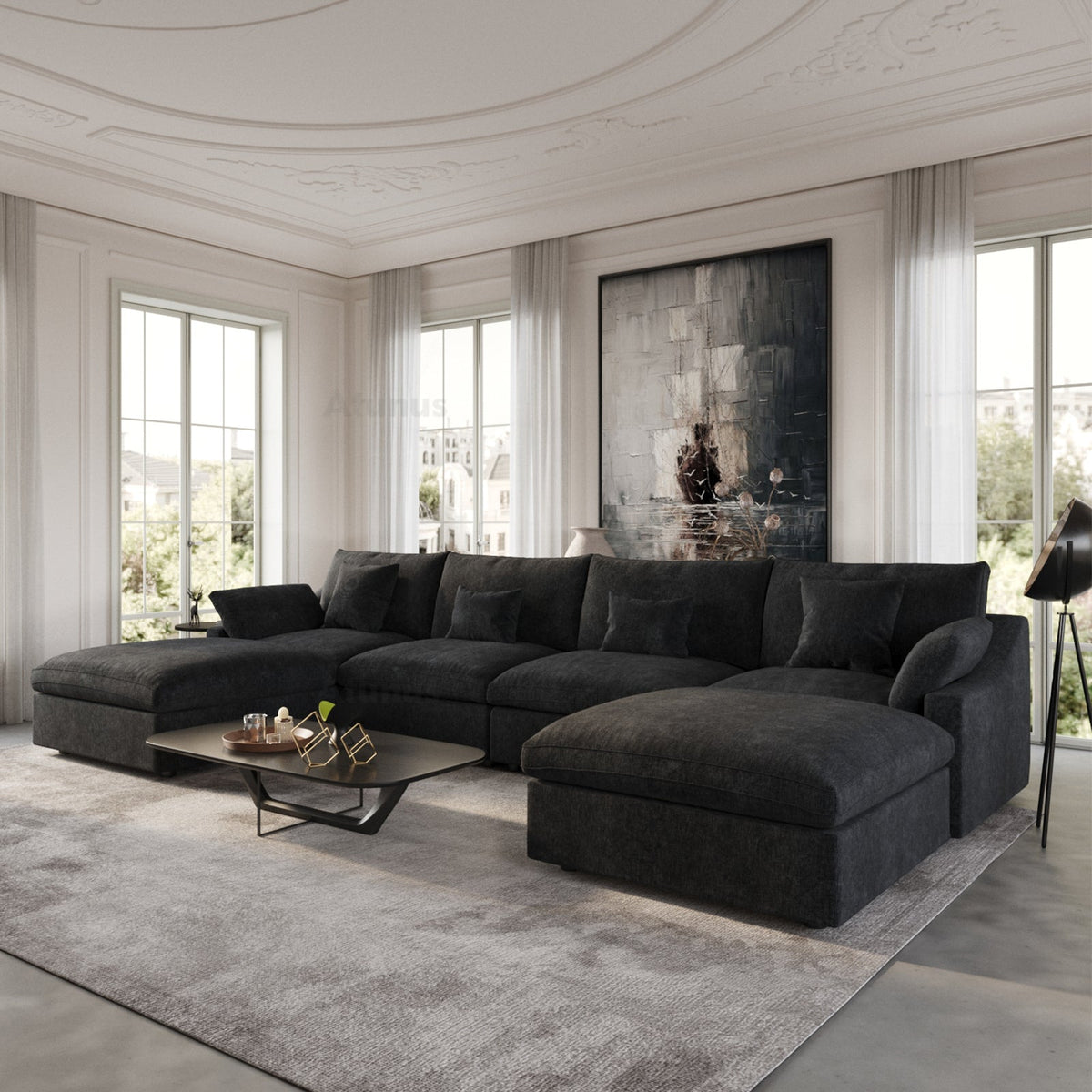 ATUNUS USA in Stock Drop Shipping Chenille Linen Mix Fabric Living Room Nordic Cloud White Modular Sectional Couch Sofa Set