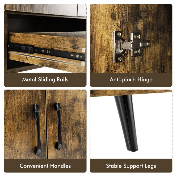 Modern 2-Door Floor Storage Cabinet with 1 Pull-Out Drawer for Living Room Organization