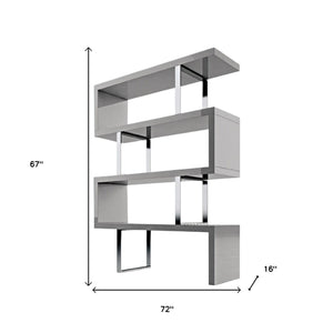 HMS 67 Three-Tier Etagere Bookcase in Gray and Silver Metal and Wood Three-Tier Bookcase