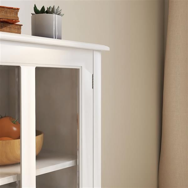 Double Glass Door Buffet Storage Cabinet with Unique Bell Handle for Living Room