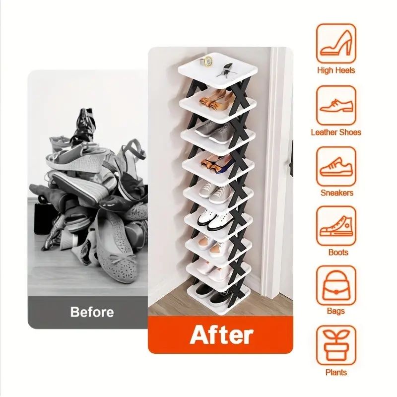 9-Layer Vertical Shoe Rack Space-Saving Easy Assemble Plastic Shoe Shelf for Entryway Closet Dorm Bathroom