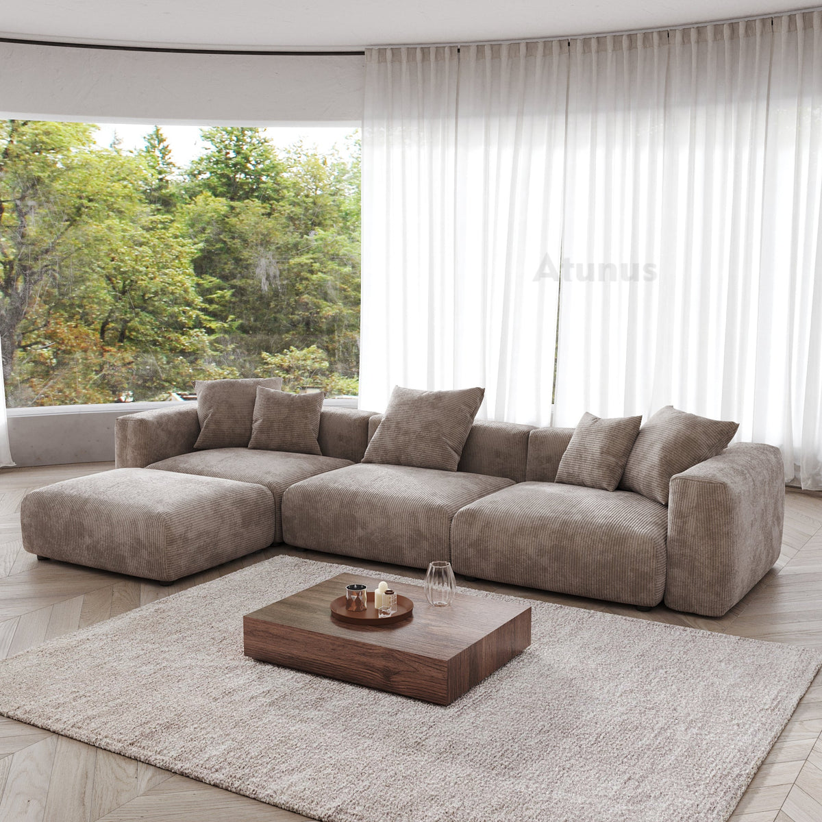 American Big Square Modular Sectional Sofa Couch Set Large Sofa Corduroy Fabric Sofa Set